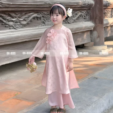 Áo Dài Bé Gái Hồng Phấn Hoa 3D Vải Mềm Mại Dáng Suông - Set Truyền Thống OH KIDS OH42 Giá ưu đãi 4 Áo Dài Bé Gái Hồng Phấn Hoa 3D Vải Mềm Mại Dáng Suông - Set Truyền Thống OH KIDS OH42 Giá ưu đãi 4