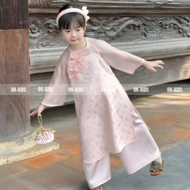 Áo Dài Bé Gái Hồng Phấn Hoa 3D Vải Mềm Mại Dáng Suông - Set Truyền Thống OH KIDS OH42 Giá ưu đãi 6 Áo Dài Bé Gái Hồng Phấn Hoa 3D Vải Mềm Mại Dáng Suông - Set Truyền Thống OH KIDS OH42 Giá ưu đãi 6