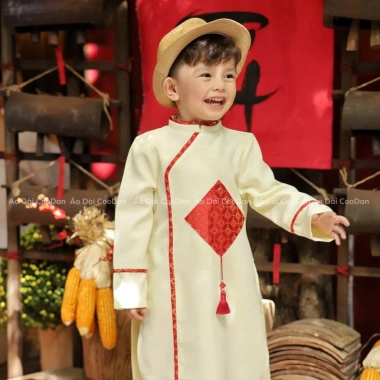 Áo Dài Bé Trai Cách Tân Tết 2.026 Size 1-12 tuổi Màu Kem Vàng Hỏa Tốc Giá 170.000