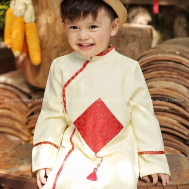 Áo Dài Bé Trai Cách Tân Tết 2.026 Size 1-12 tuổi Màu Kem Vàng Hỏa Tốc Giá 170.000 3