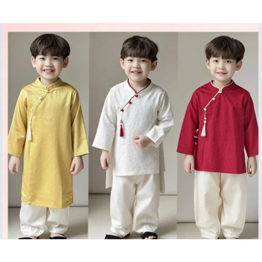 Áo dài bé trai chất gấm kèm quần lụa mềm mịn đui cài SZ 10-40kg Giá ưu đãi 159.000