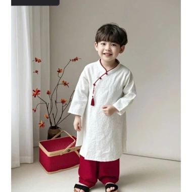 Áo dài bé trai chất gấm kèm quần lụa mềm mịn đui cài SZ 10-40kg Giá ưu đãi 159.000