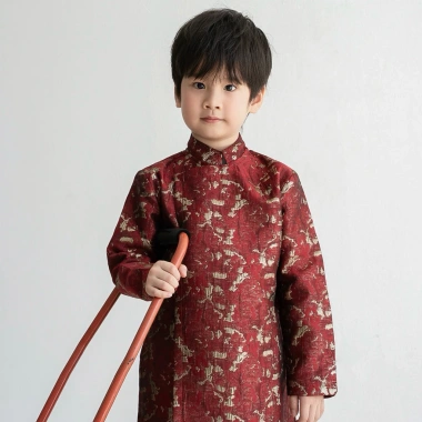 Áo dài bé trai vải gấm loang ép keo - size 1‑13 tuổi, không kèm quần, giảm giá 22% 2