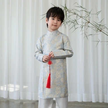 Áo dài bé trai vải gấm loang ép keo - size 1‑13 tuổi, không kèm quần, giảm giá 22% 4