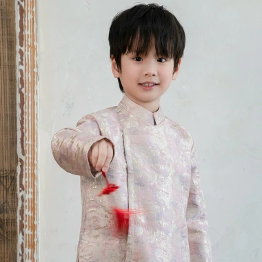 Áo dài bé trai vải gấm loang ép keo - size 1‑13 tuổi, không kèm quần, giảm giá 22% 5