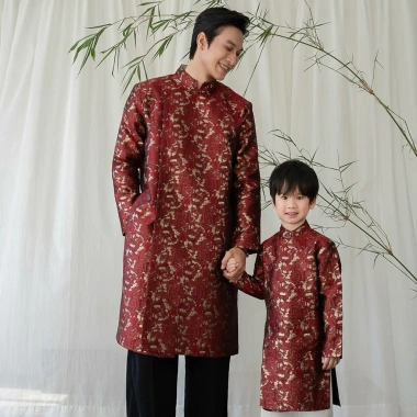 Áo dài bé trai vải gấm loang ép keo - size 1‑13 tuổi, không kèm quần, giảm giá 22% 6