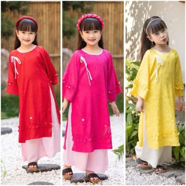 Áo dài bé và mẹ lẻ size Tết siêu dễ thương, giảm giá 89k, thời trang gia đình