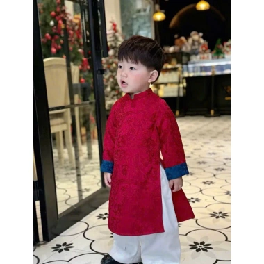 Áo dài cách tân bé trai 9-21kg - Bộ gấm cao cấp cho lễ tết chỉ 117.000