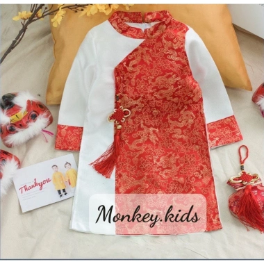 Áo dài cách tân bé trai chất liệu gấm cao cấp ,áo dài cho bé từ 1 đến 9 tuổi MONKEY KIDS (Phối Nửa Thân )