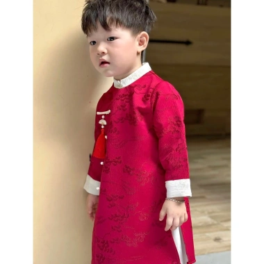 Áo dài cách tân bé trai KHÁNH AN, áo dài Tết cho bé trai 2.026, vải tafta gấm mềm - 2 màu - Tiệm áo dài nhà Cam - C26.03 3