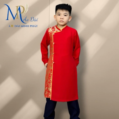 Áo Dài nam bé trai cách tân vải gấm cao cấp hoạ tiết rồng vàng, giá ưu đãi 235.000 cho Tết