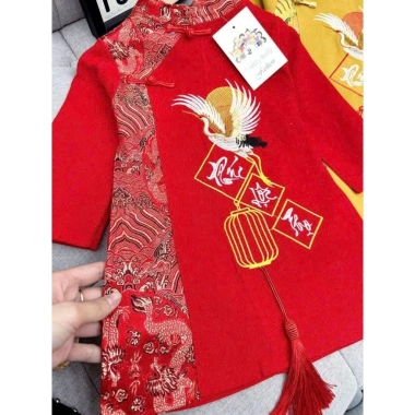 Áo Dài Tết bé trai thêu chữ Phúc Lộc Thọ 10-18kg, không kèm quần, giá gốc 125.440 giảm còn 98.000 4
