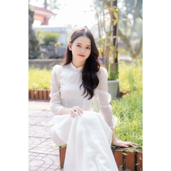 Hình ảnh sản phẩm Áo dài trắng tay bồng 4 tà học sinh đẹp, chụp kỷ yếu, đồng phục chỉ 240k MD47