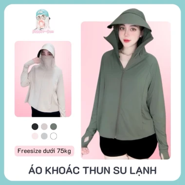 Áo Khoác Nữ Chống Nắng Croptop Thun Su Lạnh UV 4 Túi Freesize Dưới 75Kg Giá Shock 173.850đ