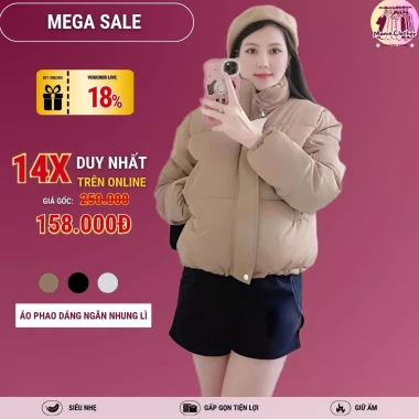 Áo Phao Nữ Croptop Nhung Lì Dây Rút Eo - Giảm 20% Còn 157k 2