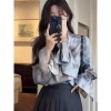 Áo sơ mi dài tay thắt nơ cao cấp nữ mùa thu – Size lớn, MM Niche, giảm giá đặc biệt 20%