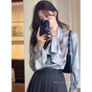 Áo sơ mi dài tay thắt nơ cao cấp nữ mùa thu – Size lớn, MM Niche, giảm giá đặc biệt 20%