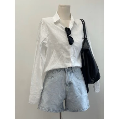 Áo sơ mi linen nữ dài tay form rộng chất dũi trẻ trung năng động – Giá ưu đãi 189k