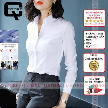 Áo Sơ Mi Nữ Công Sở Trắng Dài Tay Dáng Hàn Quốc Giảm 10% - 161k 2 Áo Sơ Mi Nữ Công Sở Trắng Dài Tay Dáng Hàn Quốc Giảm 10% - 161k 2
