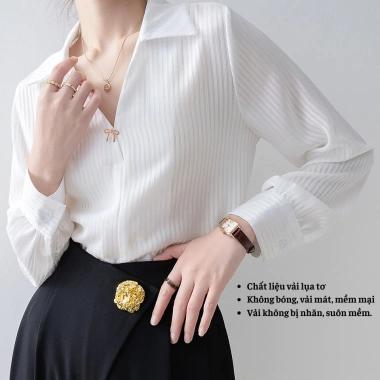 Áo sơ mi nữ dài tay lụa kẻ sọc trẻ trung Oxatyl A42 - công sở sang trọng, vải mát 265k 5