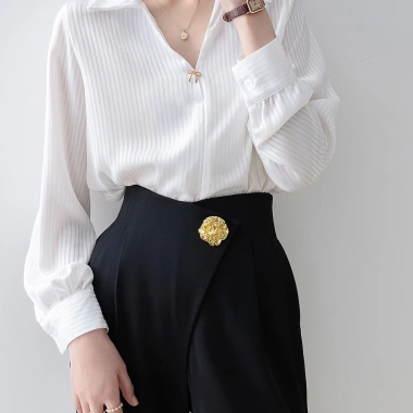 Áo sơ mi nữ dài tay lụa kẻ sọc trẻ trung Oxatyl A42 - công sở sang trọng, vải mát 265k 6