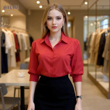 Áo sơ mi nữ tay lỡ dài nẹp đôi giấu nút - Form rộng công sở, lịch sự Hàn Quốc, 119k