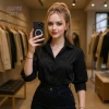 Áo sơ mi nữ tay lỡ dài nẹp đôi giấu nút - Form rộng công sở, lịch sự Hàn Quốc, 119k 5