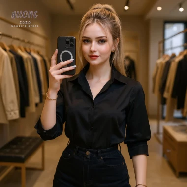 Áo sơ mi nữ tay lỡ dài nẹp đôi giấu nút - Form rộng công sở, lịch sự Hàn Quốc, 119k