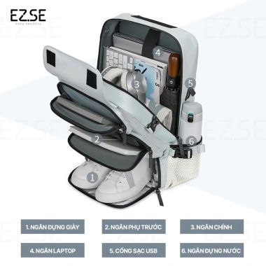 Balo du lịch chống nước EAZY BLA27 ngăn giày, size lớn, nam-nữ, phù hợp đi học