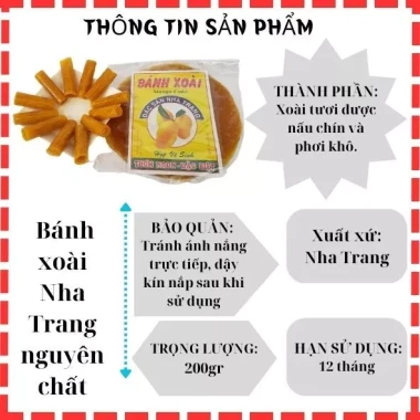 Bánh Xoài Nha Trang Nguyên Chất 200g - Vị Chua Ngọt Tự Nhiên, Không Pha Bột, Mạch Nha, Giá 26k/gói 4