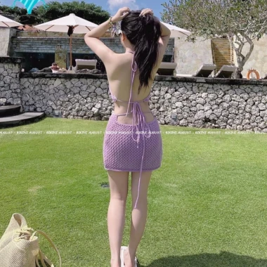 Bikini Nữ 2 Mảnh Len Đan Kín Đáo - Áo Yếm Phối Chân Váy Tím Mộng Mơ Giá Cực Sốc 309k 3