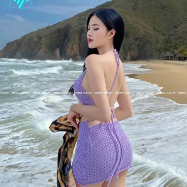 Bikini Nữ 2 Mảnh Len Đan Kín Đáo - Áo Yếm Phối Chân Váy Tím Mộng Mơ Giá Cực Sốc 309k 6
