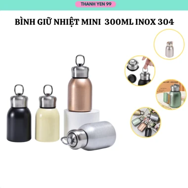 Bình Cà Phê Giữ Nhiệt Mini 300ml Lõi Inox – Nhỏ Gọn, Quai Xách Siêu Dễ Mang