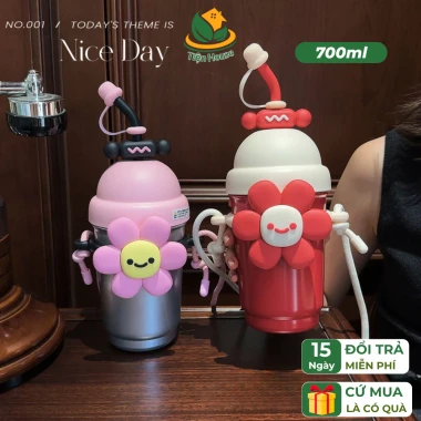 Bình Giữ Nhiệt Bông Hoa Cute 700ML Inox Cao Cấp 316 Có Ống Hút, Có Dây Đeo Tặng Sticker+ Cọ Vệ Sinh Ống Tiện House 2 Bình Giữ Nhiệt Bông Hoa Cute 700ML Inox Cao Cấp 316 Có Ống Hút, Có Dây Đeo Tặng Sticker+ Cọ Vệ Sinh Ống Tiện House 2