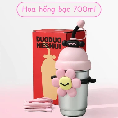 Bình Giữ Nhiệt Bông Hoa Cute 700ML Inox Cao Cấp 316 Có Ống Hút, Có Dây Đeo Tặng Sticker+ Cọ Vệ Sinh Ống Tiện House 12 Bình Giữ Nhiệt Bông Hoa Cute 700ML Inox Cao Cấp 316 Có Ống Hút, Có Dây Đeo Tặng Sticker+ Cọ Vệ Sinh Ống Tiện House 12