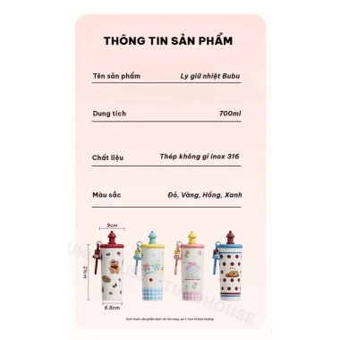 Bình giữ nhiệt BUBU 700ml ống hút inox 316 không gỉ giá chỉ 169k - Giảm 50k tại TUHUHOUSE 3 Bình giữ nhiệt BUBU 700ml ống hút inox 316 không gỉ giá chỉ 169k - Giảm 50k tại TUHUHOUSE 3