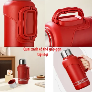 Bình giữ nhiệt inox 316 1500ml - 1000ml, giữ nhiệt 24h, có nắp và quai xách tiện lợi giá chỉ 169k 4