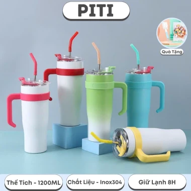 Bình Giữ Nhiệt Ôtô PITI 1250ml Inox 304 - Giảm 20% còn 150k! Tay Cầm & Ống Hút Tiện Lợi 8