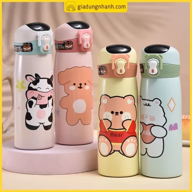 Bình Giữ Nhiệt Sticker Gấu Cute Giá Rẻ - Tặng Ống Hút Silicon, Hiển Thị Nhiệt Độ Chỉ 125k 2