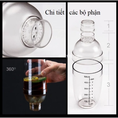 Bình lắc shaker nhựa chia vạch đen 350‑1.000ml, có nắp, bền nhẹ, giảm 18%