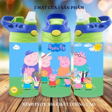 Bình Nước Giữ Nhiệt 350ml In Peppa Pig - Quà Bé Gái Dễ Thương, Inox Cao Cấp 3