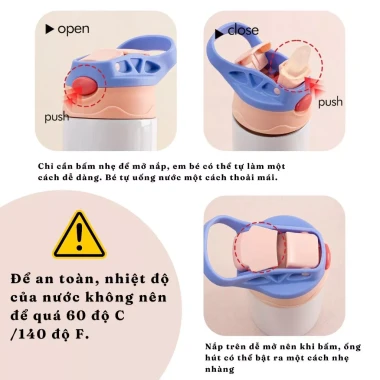 Bình Nước Giữ Nhiệt 350ml In Peppa Pig - Quà Bé Gái Dễ Thương, Inox Cao Cấp 4