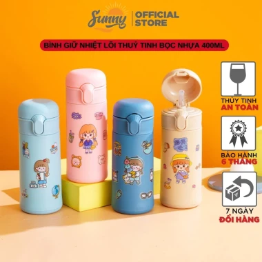 Bình nước giữ nhiệt 400ml có ống hút tặng kèm Sticker chất liệu lõi thủy tinh bọc nhựa cách nhiệt BN23 2 Bình nước giữ nhiệt 400ml có ống hút tặng kèm Sticker chất liệu lõi thủy tinh bọc nhựa cách nhiệt BN23 2