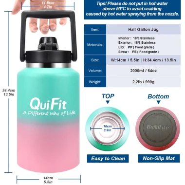 Bình nước giữ nhiệt QUIFIT 2L & 3.8L thép không gỉ, kèm ống hút - Giá chỉ 658,900