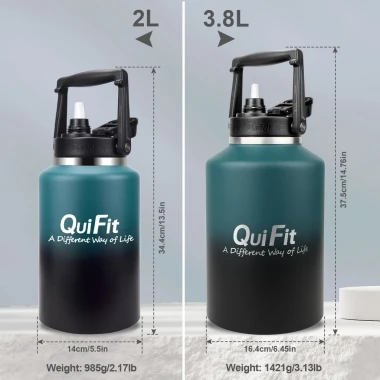 Bình nước giữ nhiệt QUIFIT 2L & 3.8L thép không gỉ, kèm ống hút - Giá chỉ 658,900