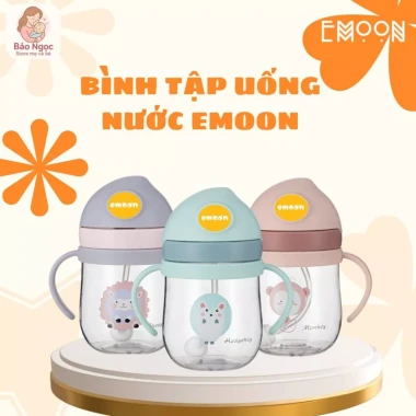 Bình Uống Nước Cho Bé Emoon 250ml - Ống Hút Silicon Mềm, Chống Sặc An Toàn