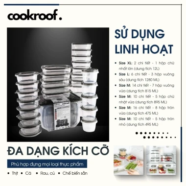 Bộ 29 hộp COOKROOF 6 size nhựa PP5, dùng cho lò vi sóng, giá 319.000