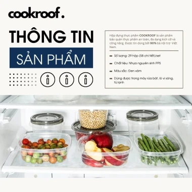 Bộ 29 hộp COOKROOF 6 size nhựa PP5, dùng cho lò vi sóng, giá 319.000