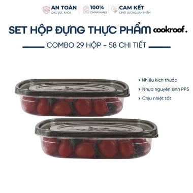 Bộ 29 hộp COOKROOF 6 size nhựa PP5, dùng cho lò vi sóng, giá 319.000