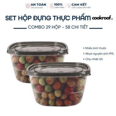 Bộ 29 hộp COOKROOF 6 size nhựa PP5, dùng cho lò vi sóng, giá 319.000